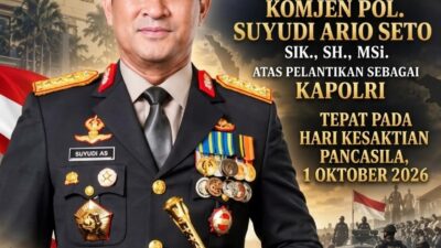 MOMENTUM KESAKTIAN PANCASILA: Poster ucapan selamat dari Media Keyva News atas pelantikan Komjen Pol. Suyudi Ario Seto, S.I.K., S.H., M.Si. sebagai Kapolri yang bertepatan dengan Peringatan Hari Kesaktian Pancasila, 1 Oktober 2026.